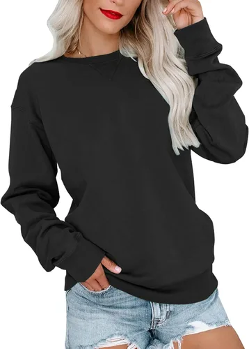 Vista 21 de Bingerlily Sudadera casual de manga larga para mujer, cuello redondo, linda sudadera pullover de ajuste relajado, tops