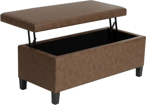 Vista 11 de Homebeez Banco otomano de almacenamiento de piel sintética de 42 pulgadas con parte superior elevadora, moderno reposapiés rectangular para sala