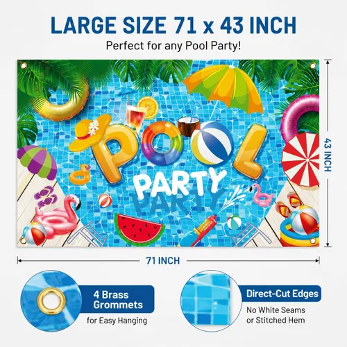 Vista 3 de Decoraciones de fiesta de verano en la playa, pancarta de fondo para fiesta de piscina de verano, suministros de decoración de fiesta de piscina, 72