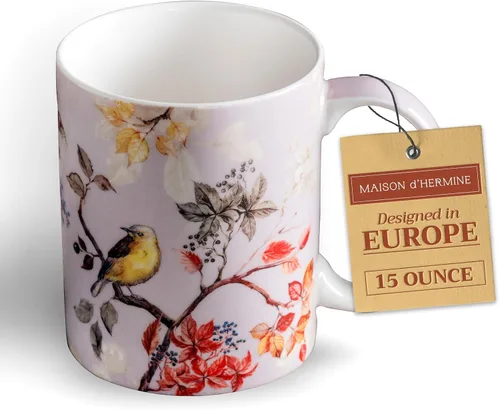 Vista 23 de Maison d' Hermine Taza de café con asas, tazas de porcelana fina de hueso, paquete de una taza de té para bebidas calientes, capuchino, latte