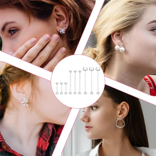 Vista 6 de TIESOME 48 retenedores de piercing transparentes, 15 estilos de aretes transparentes para deportes de trabajo, cirugía de acrílico con parte