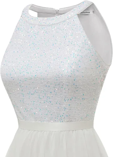 Vista 7 de Bbonlinedress Vestido de fiesta de lentejuelas halter para mujer, vestido de fiesta de noche, elegante vestido de dama de honor