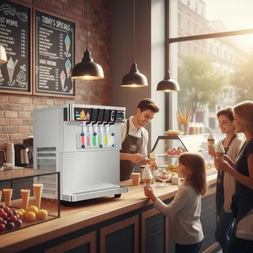 Vista 7 de Encimera comercial (3+2 mezclados) sabores suave máquina de helado