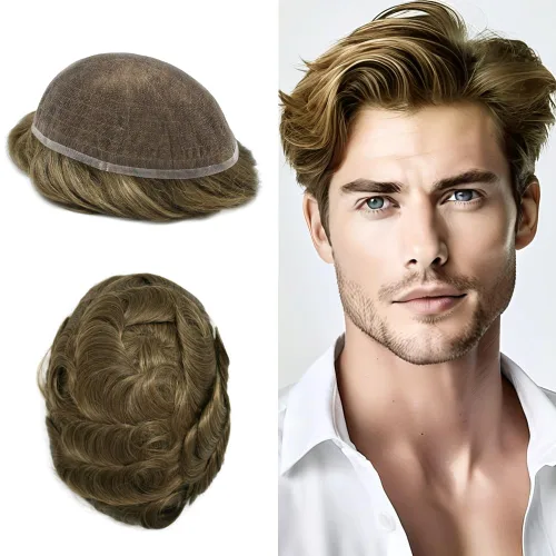 Vista 40 de Peluca de cabello humano con encaje completo, línea capilar real, para hombre, peluca de cabello con nudo blanqueado, pieza de pelo para hombres
