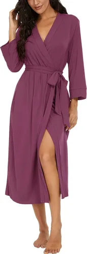 Vista 16 de VINTATRE Bata tipo kimono para mujer, bata larga de punto, ligera, suave, ropa de dormir con cuello en V, casual, ropa de descanso para mujer Verde