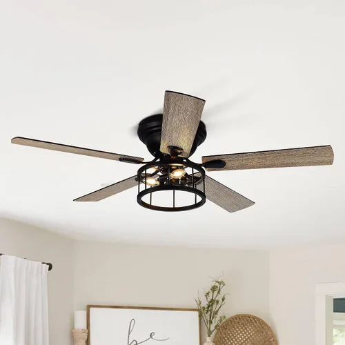 Vista 9 de Ventilador de techo industrial negro de 5 aspas de 52 pulgadas con kit de luz y mando a distancia, color negro mate