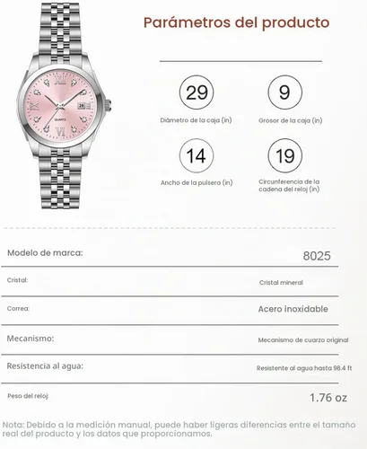 Vista 5 de Reloj de pulsera para mujer, reloj de cuarzo de acero inoxidable, luminoso, impermeable, reloj de negocios para mujer Rosa