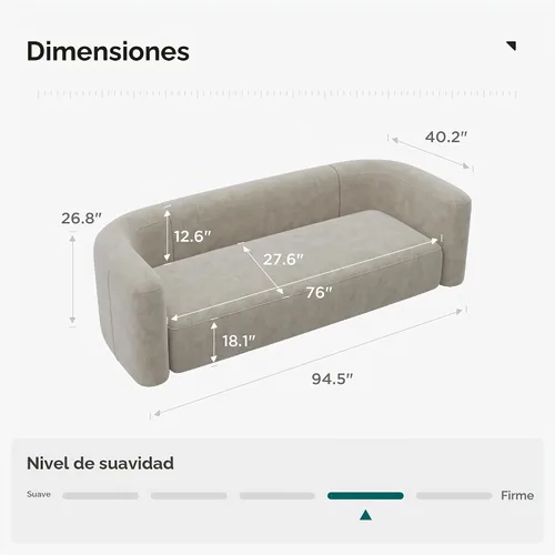 Vista 2 de Acanva Sofá de terciopelo suave y moderno con respaldo curvado, 3 plazas