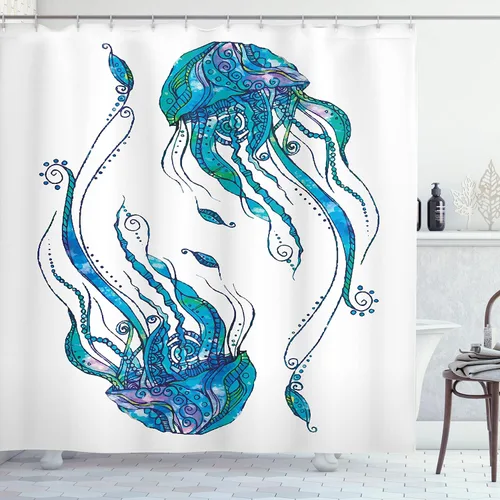 Vista 89 de set de cortina para baño decorativa de tela de poliéster con ganchos
