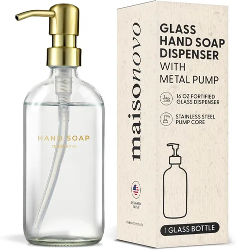 Vista 19 de MaisoNovo Dispensador de jabón de 1 pieza Botellas ámbar de 16.9 oz con bombas de plástico negro
