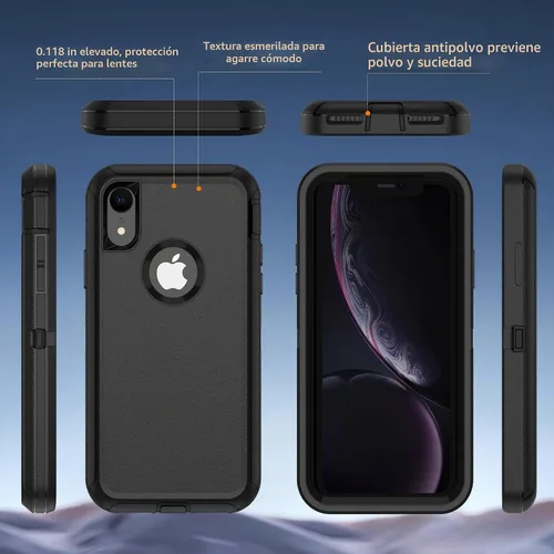 Vista 4 de Jshru para iPhone XR Funda con [2 Pack] Protector de Pantalla HD, [Grado Militar] 3-en-1 Resistente Protector de Cuerpo Completo a Prueba de Negro