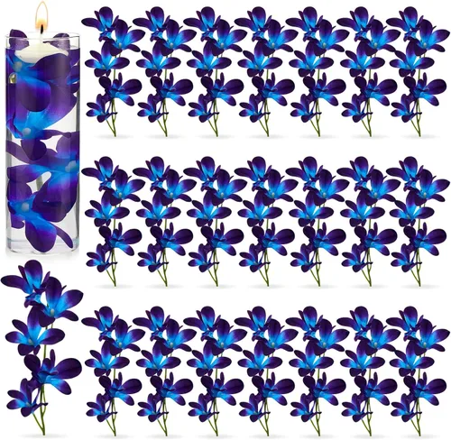Vista 10 de Canlierr 8 flores artificiales de orquídea sintética azul y morado