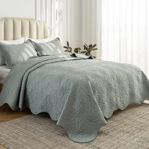 Vista 17 de Auemtyn Juego de edredón de tamaño Full/Queen de 3 piezas, colcha de verano suave y ligera, cobertor de cama de microfibra reversible para todas