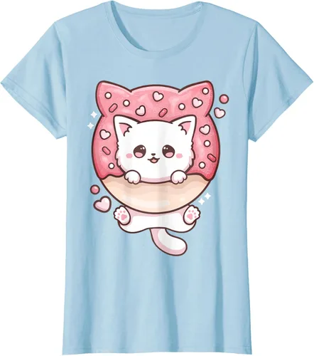 Vista 22 de Camiseta Kawaii Cat Donut Anime Lover Otaku, Negro