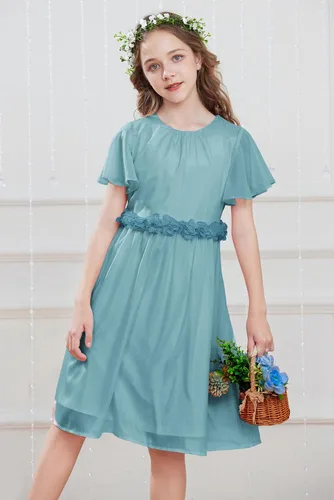 Vista 2 de GRACE KARIN Vestido de niña de flores para niñas, cuello redondo, lindo vestido de fiesta de boda de gasa para 5-12 años