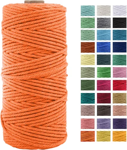 Vista 9 de Cordón de macramé de algodón natural grueso de 3mm x 109 yardas, cuerda de algodón trenzado de 4 hebras para macramé suave de color natural hecho a