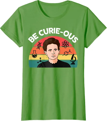 Vista 3 de Camiseta de ciencia para mujer Be Curie-ous Marie Curie Funny Chemist Teacher, Azul Azul Pastel