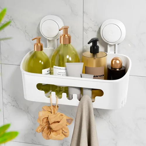 Vista 11 de LEVERLOC Paquete de 2 ventosas para ducha, organizador de ducha, estante de baño extraíble, succión de almacenamiento, potente capacidad máxima