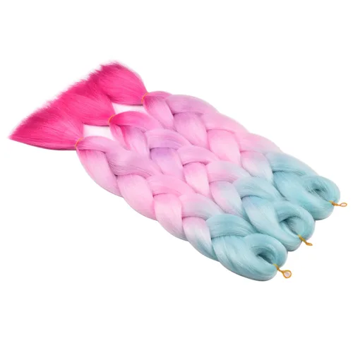 Vista 6 de BACANA Extensiones de cabello para trenzar en 4 tonos, degradado verde y rosa, extensiones de cabello colorido para trenzar, trenzas para niños