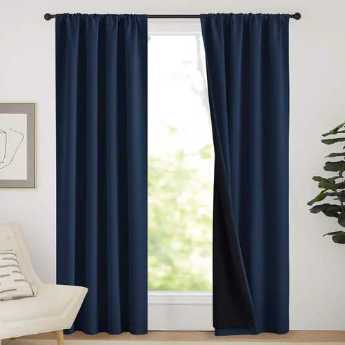 Vista 71 de NICETOWN Biscotti Beige 100% Cortinas opacas de 45" de largo para cocina, bolsillo con varilla para sótano completamente opaco, cortinas térmicas