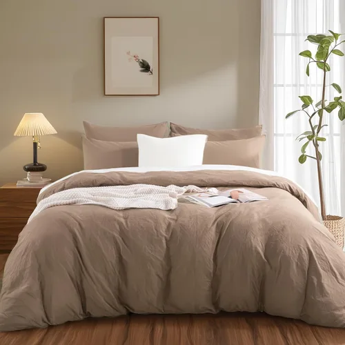 Vista 405 de NEXHOME PRO Funda de edredón Twin XL 100% algodón lavado, transpirable, duradera, texturizada, similar al lino, juego de ropa de cama para el hogar