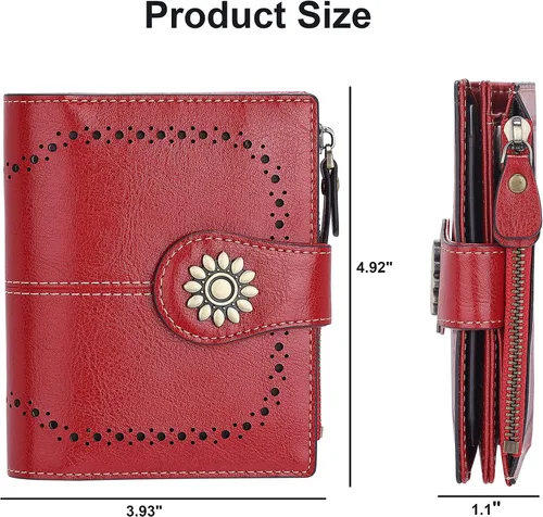 Vista 6 de Lavemi Cartera de cuero para mujer, pequeña, compacta, con bloqueo RFID, con bolsillo con cremallera