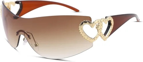 Vista 4 de Pro Acme Gafas de sol envolventes Y2K sin montura para mujeres y hombres, gafas de sol futuristas de gran tamaño, protección superior plana, moda