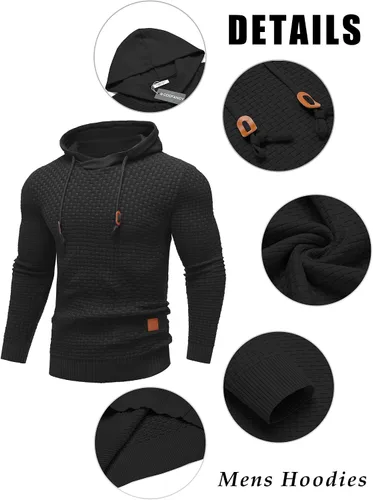 Vista 32 de COOFANDY Sudadera con capucha para hombre, casual, de manga larga, con cordón, de punto gofre, ajustada
