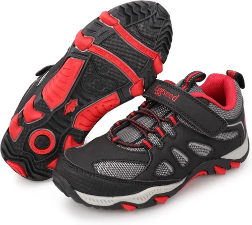 Vista 6 de UOVO Botas de senderismo resistentes al agua para niños, zapatos para caminar al aire libre, antideslizantes, al tobillo, zapatos deportivos