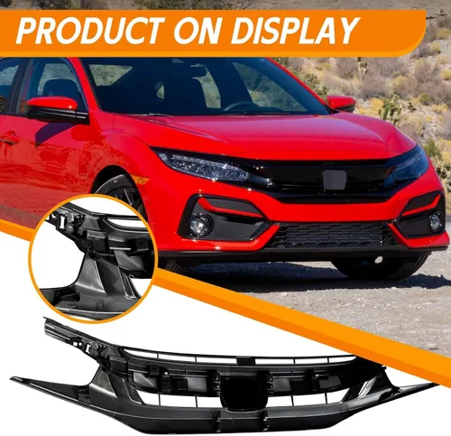 Vista 7 de Rejilla delantera de malla negra mate para defensa delantera Compatible con Honda Civic 2019 2020 2021