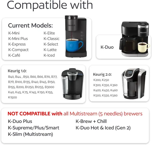 Vista 2 de 2 tazas K reutilizables de acero inoxidable con soporte de repuesto para cafeteras Keurig K-Express, K-Mini, K-Classic, K-Elite, K-Café, K-Duo
