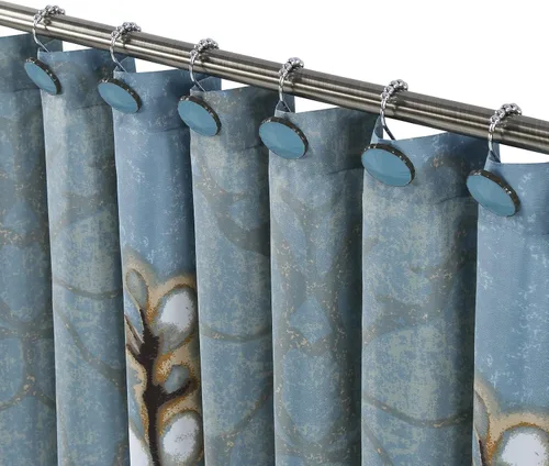 Vista 6 de Hanakotoba - Ganchos decorativos azules para cortina de ducha, diseño de bolas de anillo enrollable, ganchos para cortinas de baño, juego de 12