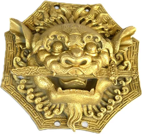 Vista 3 de Adornos de escultura de latón para estantes, espejo Feng Shui Bagua, mordeduras de león, adornos de espada, colgante de espejo estereoscópico