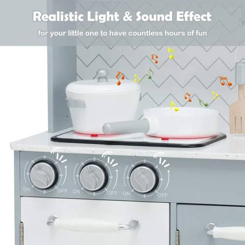 Vista 3 de Costzon Juego de Cocina para Niños, Set de Juego de Cocina de Madera de Simulación con Estufa, Refrigerador, Microondas, Fregadero Removible