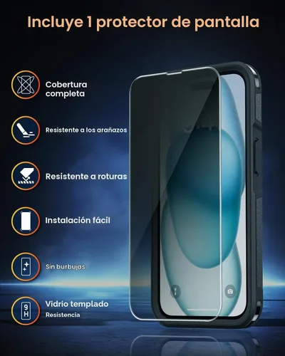 Vista 2 de Lanhiem Funda magnética para iPhone 15 con protector de pantalla de privacidad, 10 pies, grado militar, a prueba de golpes, resistente, funda Funda