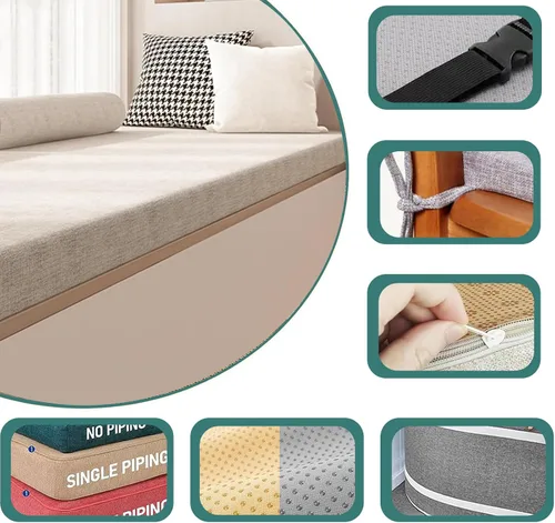 Vista 5 de Cojín de banco de tamaño personalizado, cojines suaves para silla de asiento para ventana de bahía, sofá, patio, muebles de exterior e