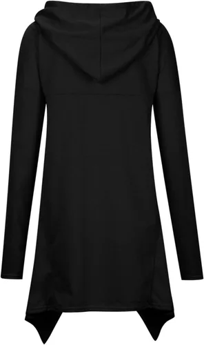 Vista 5 de Sudaderas con capucha con cordón de cuello alto para mujer, dobladillo irregular, manga larga, túnica con capucha, sin botones