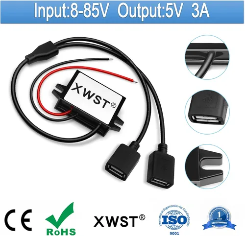 Vista 2 de DC 8-85V a 5V Convertidor USB 12V 24V 36V 48V 60V 72V a 5V 3A 15W con doble salida USB adaptador de corriente convertidor regulador de voltaje