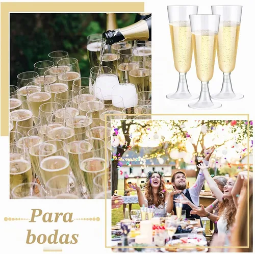 Vista 6 de CHENGU Paquete de 200 copas de champán de plástico de 5 onzas, copas de vino desechables para tostar, copas de champán para bodas, fiestas, copas