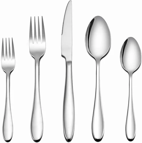 Vista 10 de LIANYU Juego de cubiertos negros de 40 piezas para 8, cubiertos de acero inoxidable, utensilios de cocina que incluyen tenedores, cuchillos