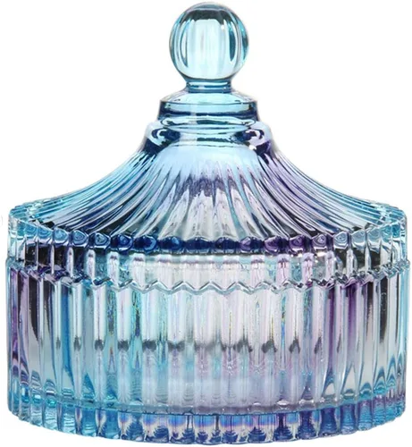 Vista 7 de CHOOLD Tarro colorido de lujo con forma de tienda de campaña de cristal con tapa, tarro de boticario de vidrio transparente para dulces de boda