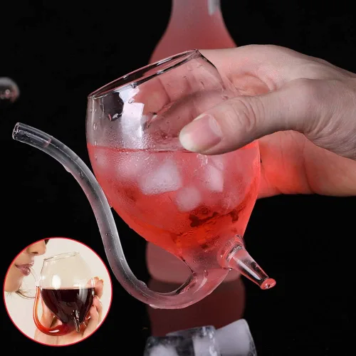 Vista 2 de Vasos de copa de vino de vampiro con popote integrado, creativos y divertidos, vasos de cóctel para jugo, vino (10 onzas), paquete de 2