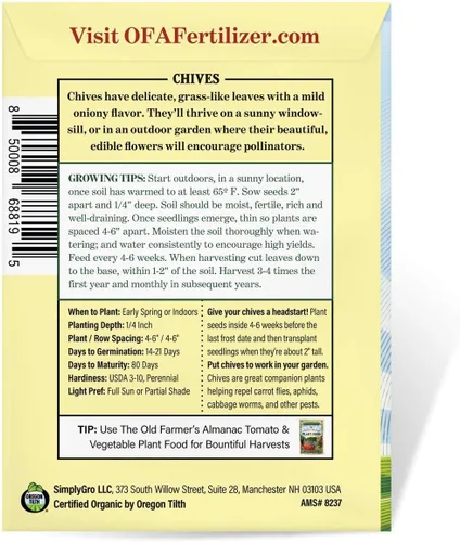 Vista 3 de The Old Farmer's Almanac Semillas de cebollino orgánicas Heirloom - Aproximadamente 250 semillas