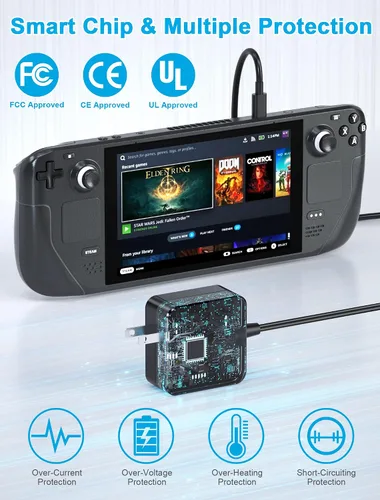 Vista 5 de Feirsh Cargador de 45 W para cubierta de vapor e interruptor adaptador de corriente de vapor USB-C rápido para Nintendo SwitchLiteOLEDXbox