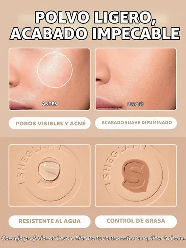 Vista 3 de SHEGLAM SKin-Focus Base de Maquillaje en Polvo de Cobertura Completa Control de Aceite Ligero Polvo Compacto para Rostro Maquillaje-Acorn