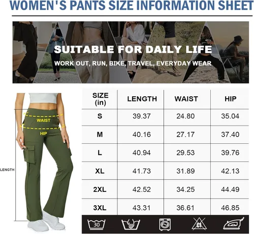 Vista 6 de Leggings acampanados de yoga para mujer, cintura alta, pantalones casuales de yoga, leggings de entrenamiento, con 6 bolsillos, pantalones de yoga