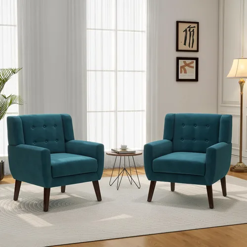 Vista 53 de Accent Chair Set of 1, Comfy Reading Armchair, Beige Linen Blend, Tufted Button Backrest, Solid Wood Frame, Upholstered Club Single Sofa Chairs