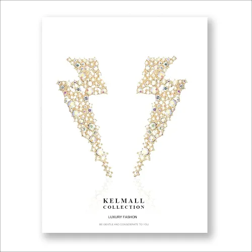 Vista 5 de Aretes colgantes con forma de rayo de cristal, para mujer, colección KELMALL