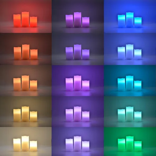 Vista 3 de YAKii Paquete de 3 velas sin llama que cambian de color, cera real para exteriores con temporizador, velas LED con control remoto