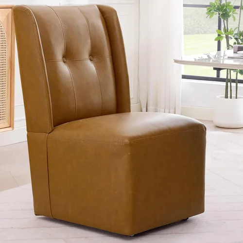 Vista 12 de Silla de comedor con ruedas Immulize Silla de comedor tapizada moderna con ruedas, silla giratoria sin brazos con respaldo alto para cocina, sala